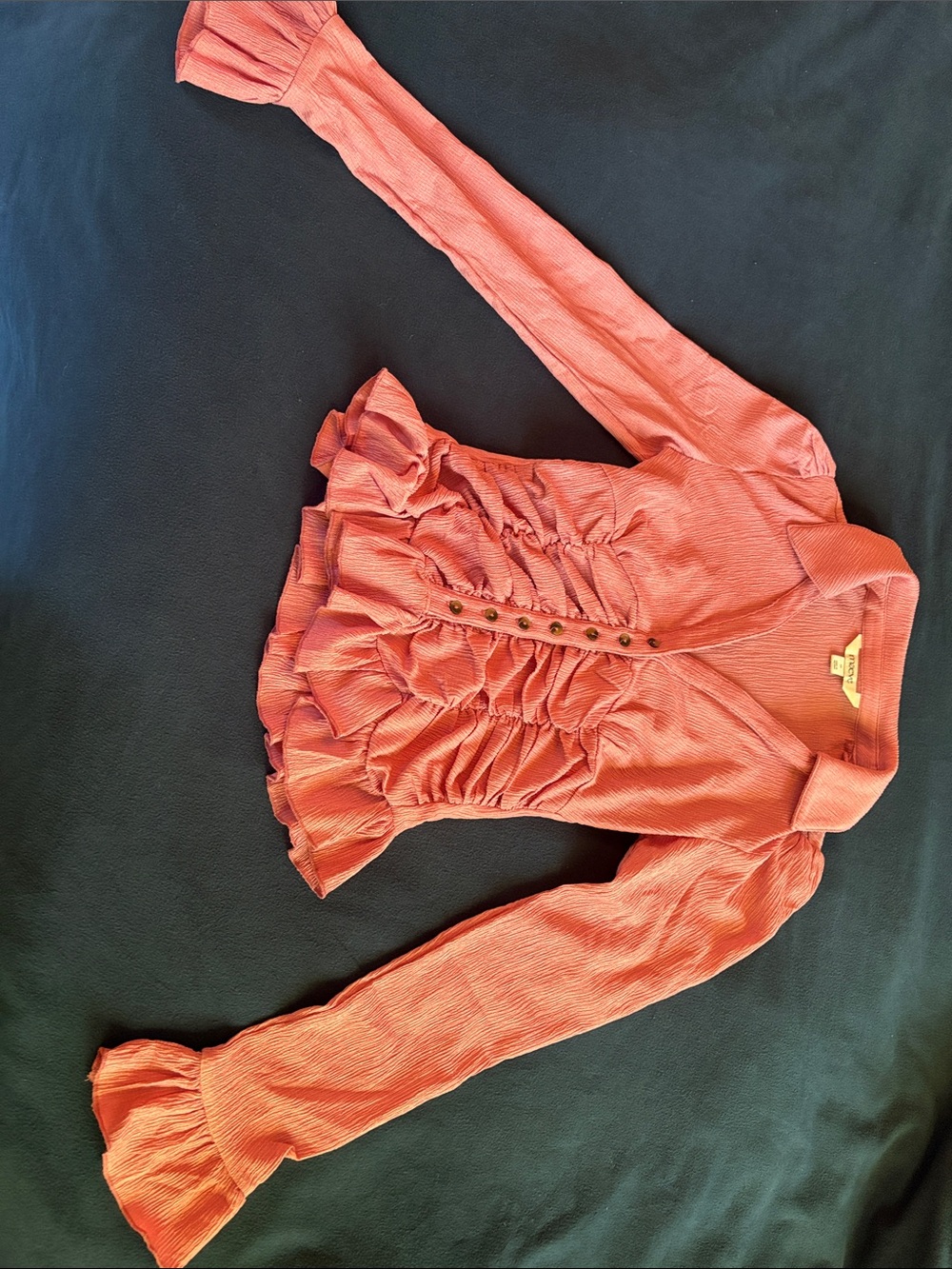 Anthropologie Coral-Rose Ruffled Button Front Blouse